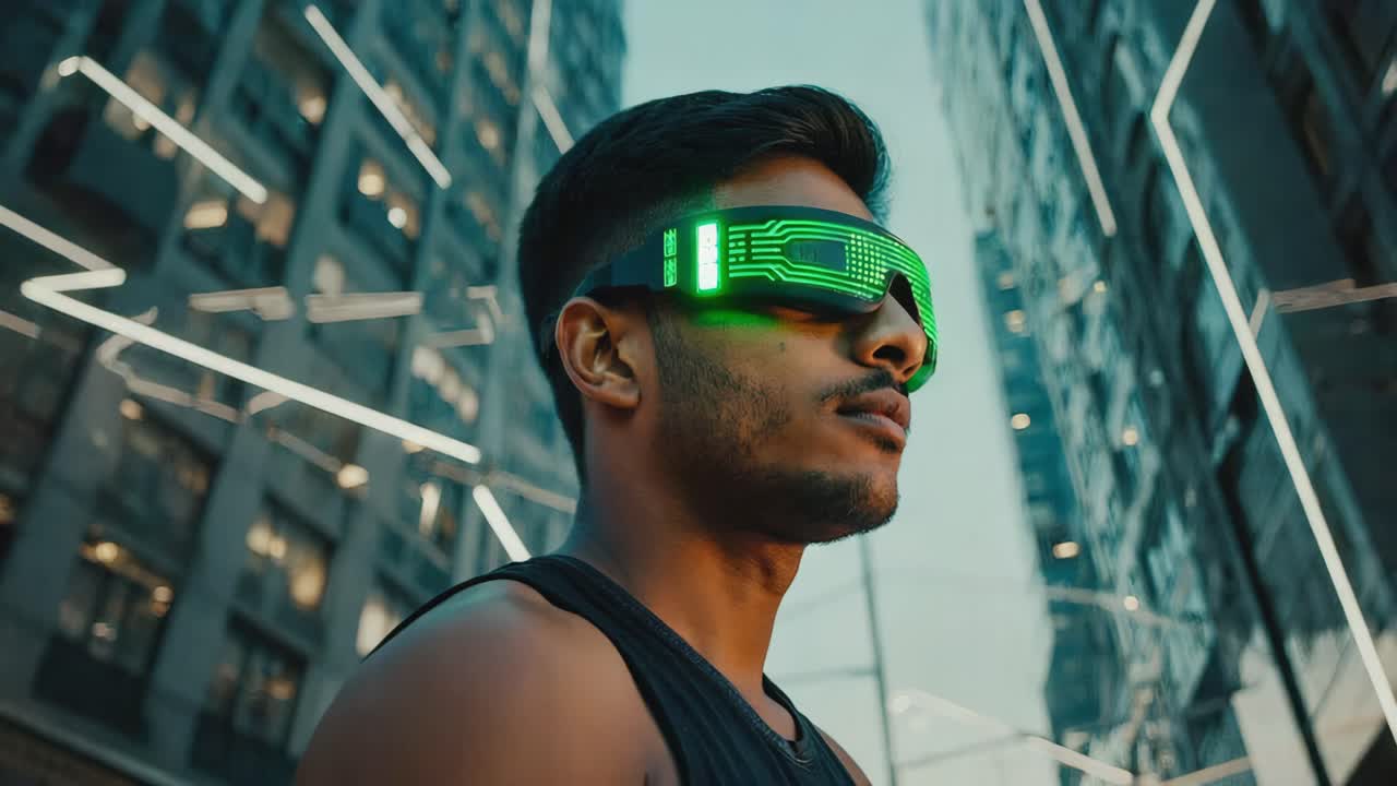 Cyberpunk man in city