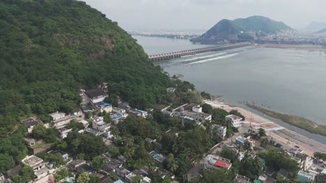 panoramic view of the iconic prakasam barrage with gentle water flow.