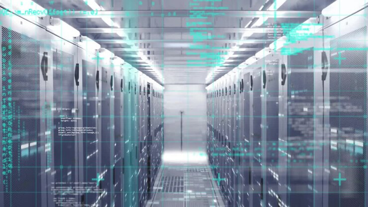 Animazione dell'elaborazione di dati digitali su server di computer