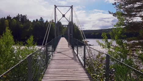 pan hermosa vista de un río tranquilo rodeado de exuberante vegetación con un puente sobre él