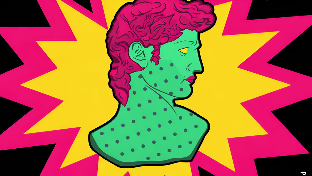 Vibrant Pop Art Bust with Starburst Background