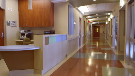 estación de enfermeras vacías y pasillo en el hospital filmado en r3d