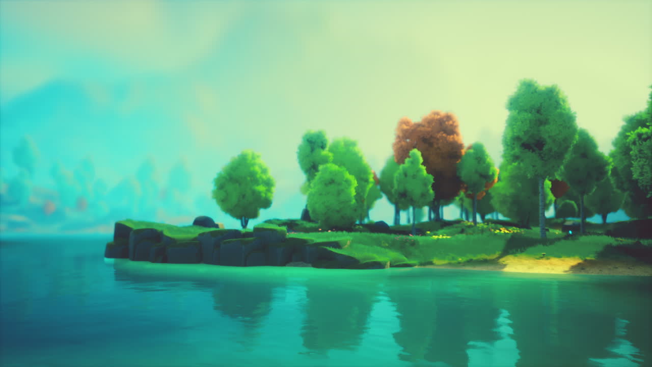 colorful cartoon forest at sunset