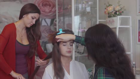 hair and makeup session in a salon