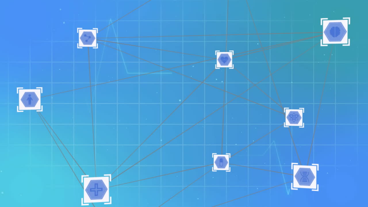 파란색 배경에 의료 아이콘을 가진 심장 사진의 애니메이션