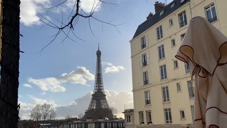 eiffel tower view from parisian cafe