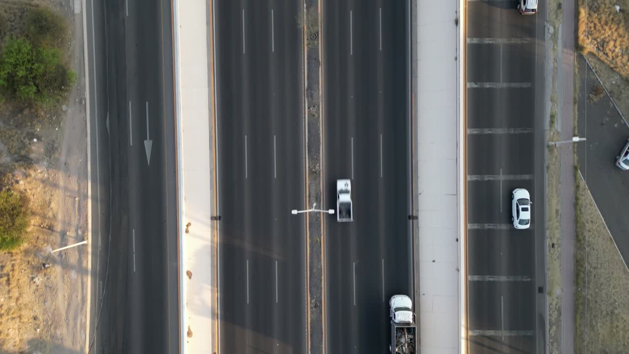 Moving highway, aerial view. Drone shot of the road.