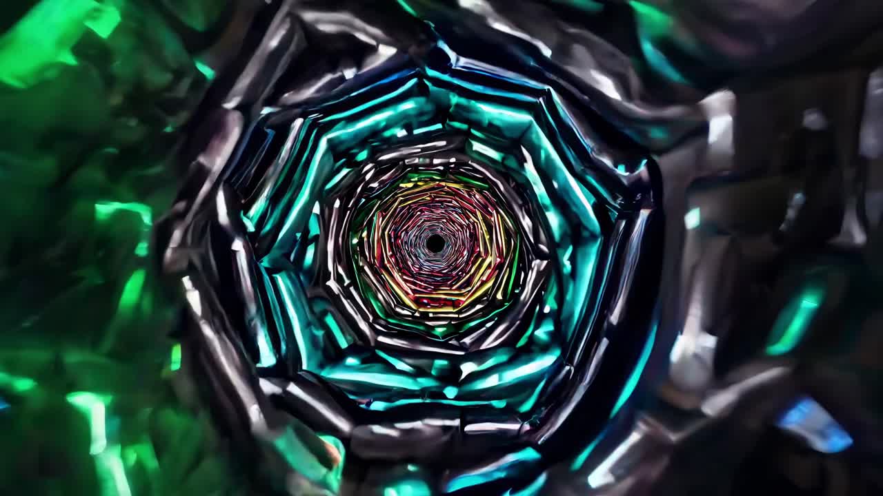 hipnotizante secuencia de animación de túnel con seis variaciones hipnóticas de neón creando un viaje visual inmersivo y dinámico a través de paisajes digitales pulsantes