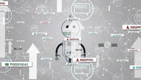 animación del icono de un chatbot y procesamiento de datos