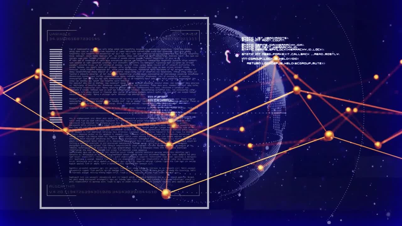 Opening globe emerging and square appearing nodes pulsing into triangle visualizing code network