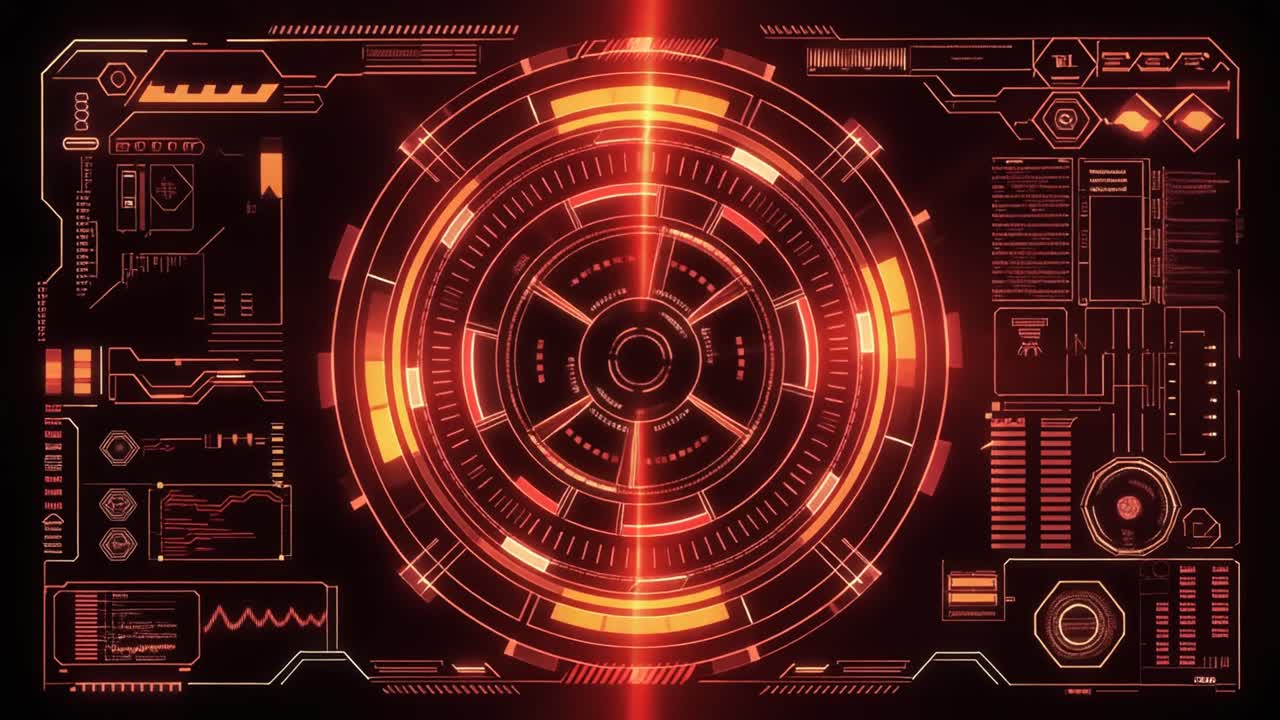 Glowing Red Futuristic Head-Up Display Interface Animation