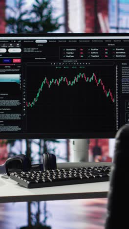 vertical video modern desktop pc ideal for financial growth tracking and forex trades