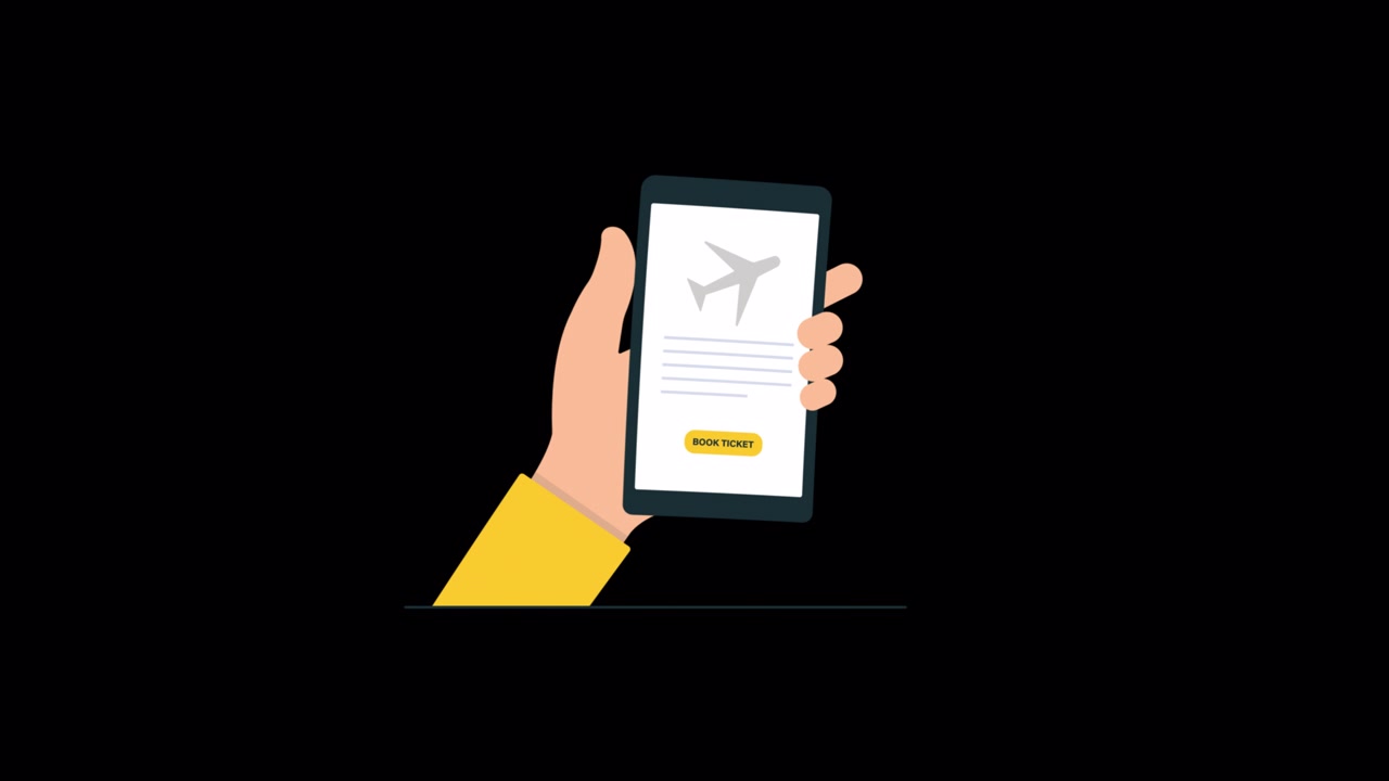 Animated Hand Booking Flight Tickets on Mobile Phone