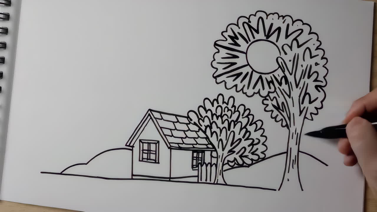 Simple Drawing of a House and Tree