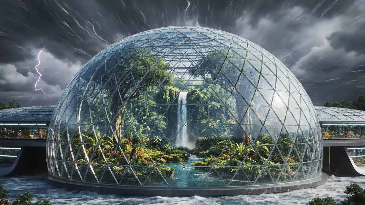 Tropical Rainforest Biodome During a Storm