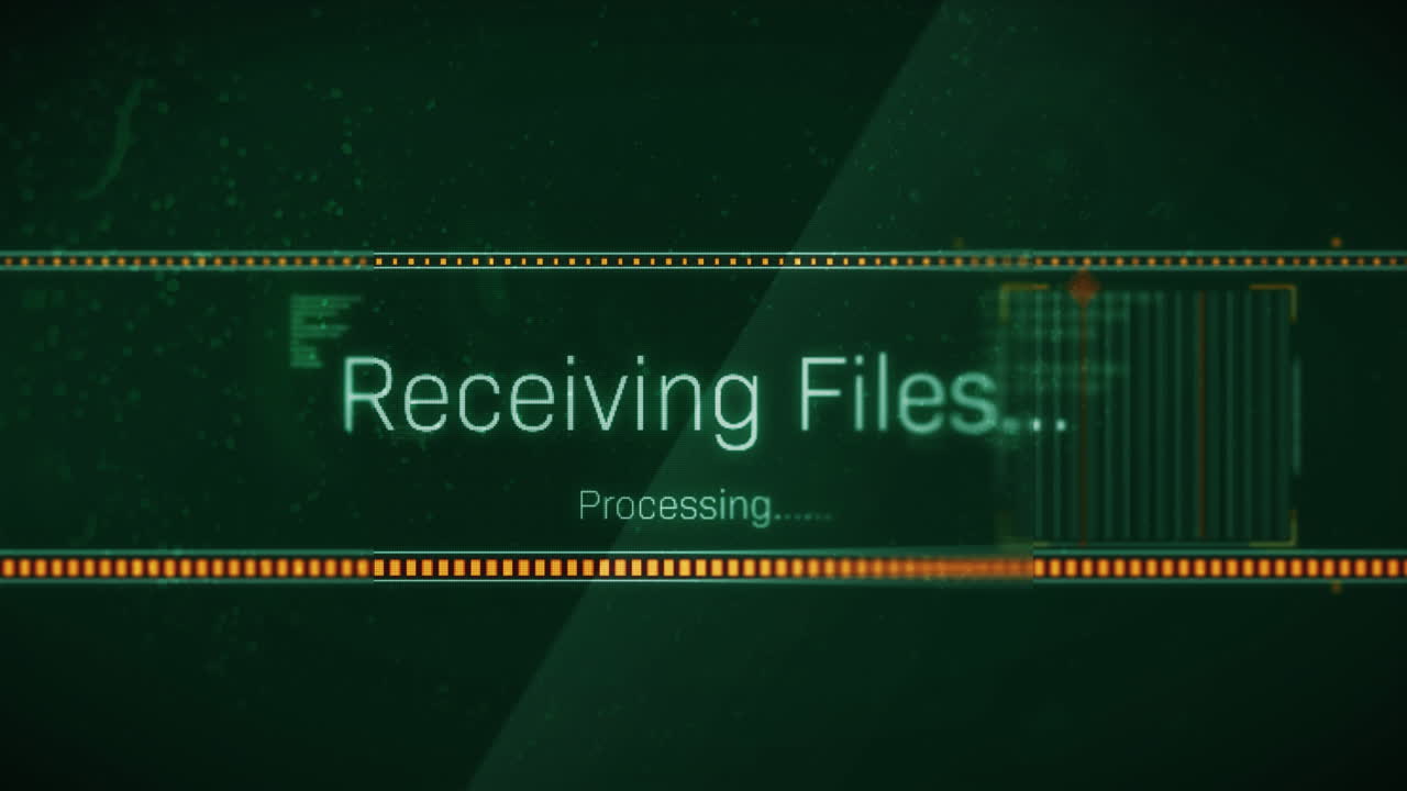Animation of receiving files processing text flashing digital interface