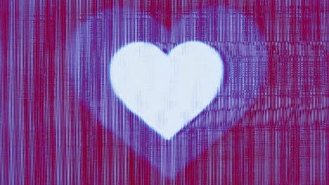 vivid glitch heart on digital stripes, zoom in heart visual