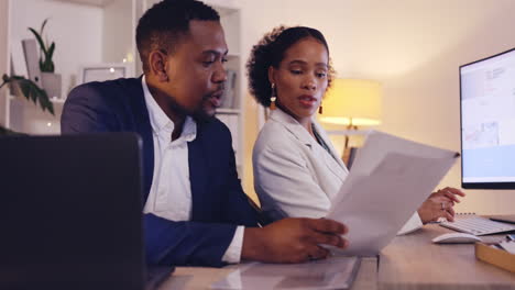 Business,-black-man-and-woman-with-documents