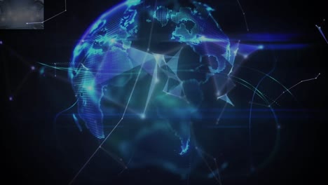 animación del globo, las formas y las conexiones sobre fondo negro