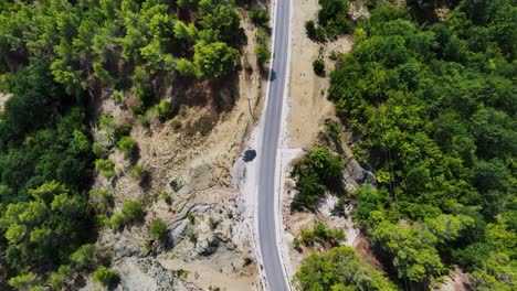 Areal-shot-of-empty-road-on-mountainside-on-edge-of-a-cliff