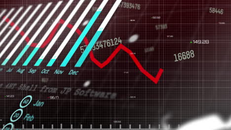 animación del procesamiento de datos estadísticos y números cambiantes múltiples contra un fondo negro