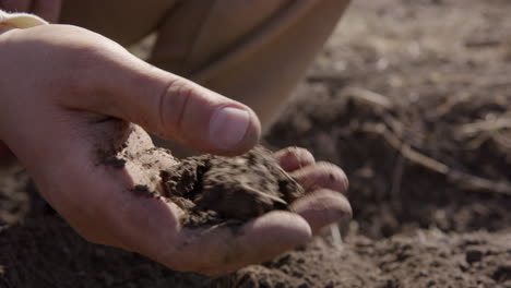 man's hand sifting through soil, preparing for planting, agriculture, close up