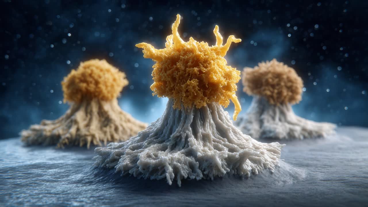Incredible Visualization of Immunology: Stunning Depiction of Cancer Cells Undergoing Transformation with Vibrant Colors Amidst a Cosmic Background