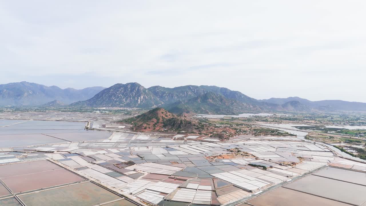 Aerial View Dolly of the Mountains and the Farm in Ninh Thuận.