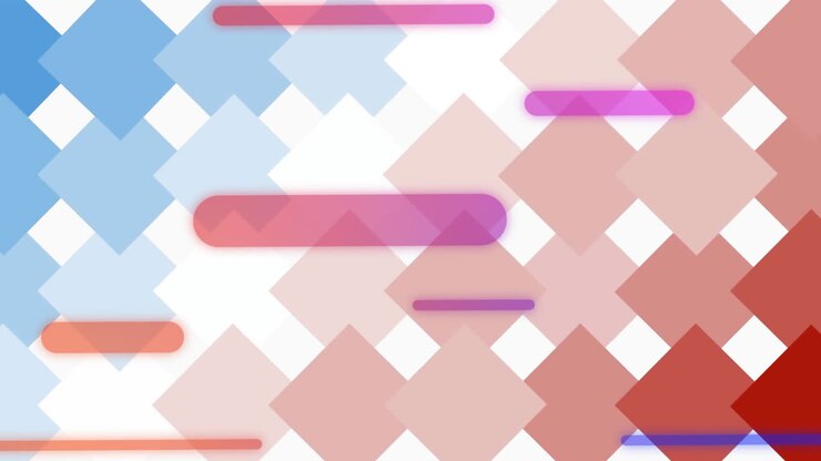 Animation of vibrant colour stripes over patterned blue and red background