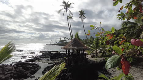 wide shot of a samoan coastline on a cloudy day