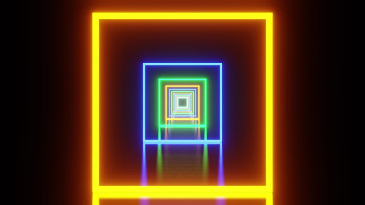 movimiento de túnel cuadrado con rayas de neón multicolores fondo vj bucle