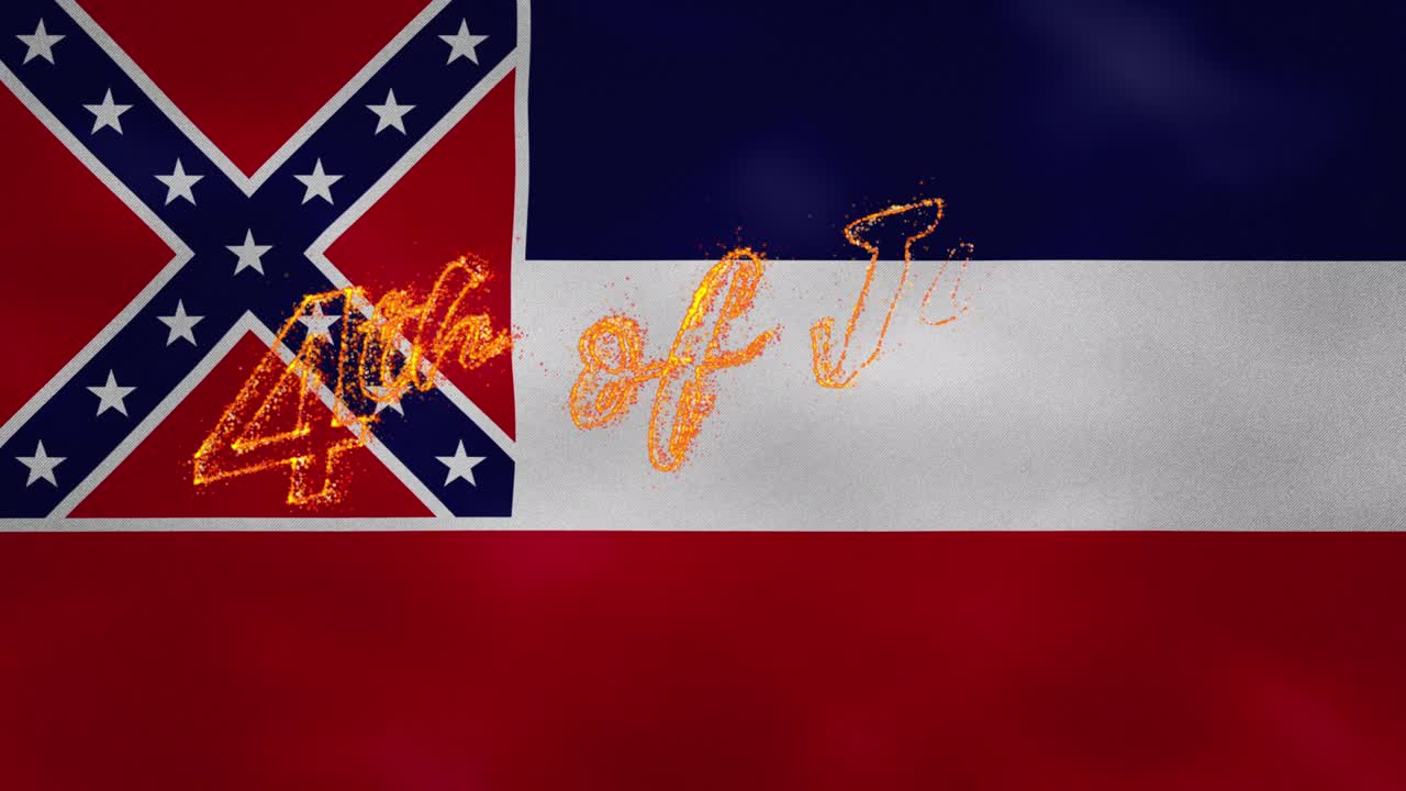 미시시피 발의 배경은 7월 4일 화재 글자, 루프입니다.