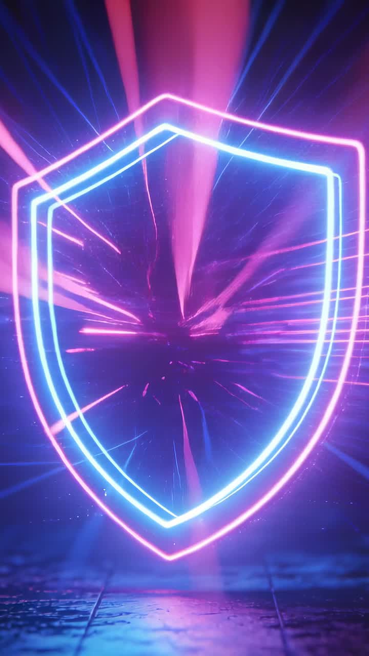 Glowing Neon Shield with Futuristic Digital Light Trails