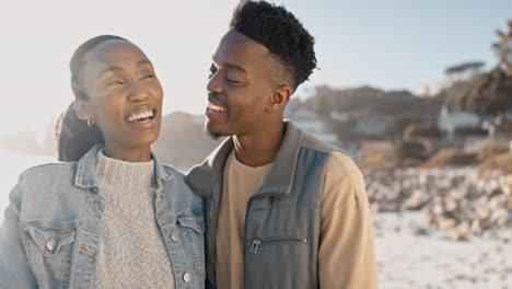 black couple, ocean and face with love