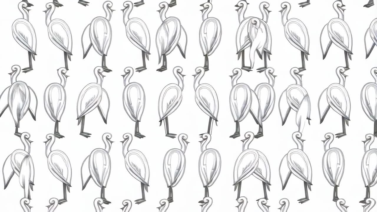Seamless Pattern of Stylized White Birds
