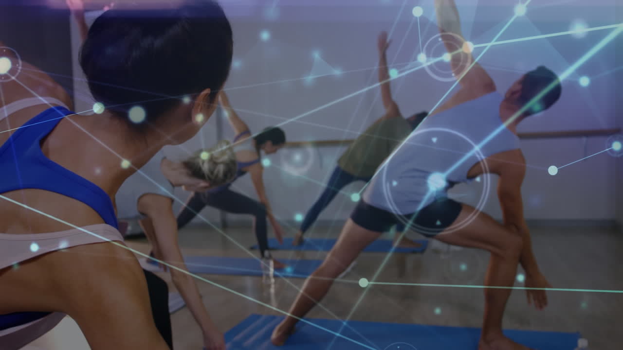 그룹 요가 연습, 명상에 대한 데이터 처리의 애니메이션