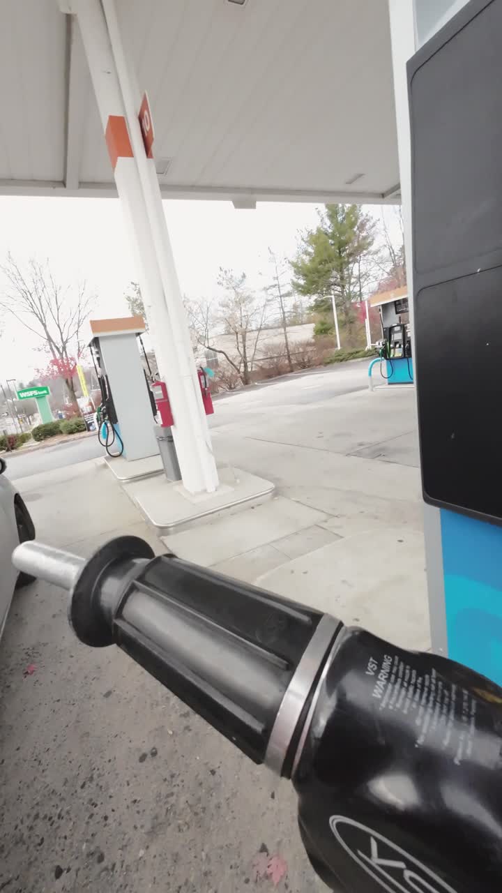 Persona che fa rifornimento di benzina normale all'auto presso una stazione di servizio
