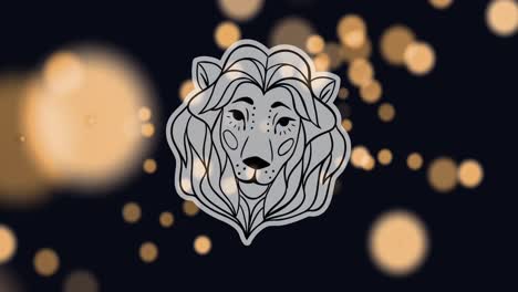 Animation-of-lion-head-vector-of-leo-zodiac-sign-against-illuminated-lens-flares