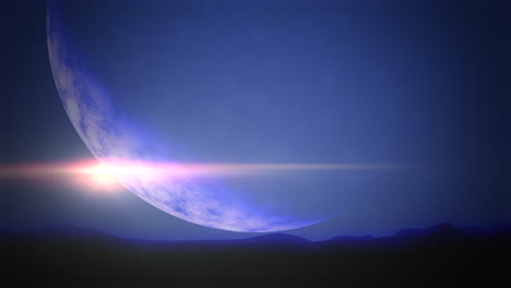 Destello-De-Estrella-Y-Gran-Planeta-Azul-Con-Paisaje-Montañoso-En-El-Espacio