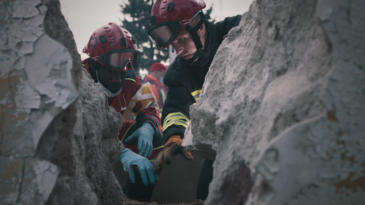 Rescue Workers at a Building Collapse Site
