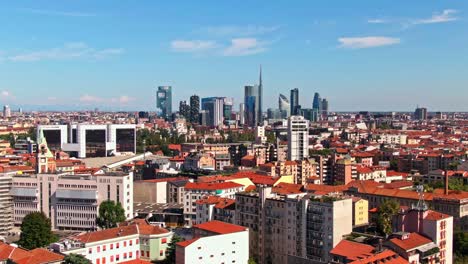 drone orbits sunny and vibrant milan, capturing landmarks and life