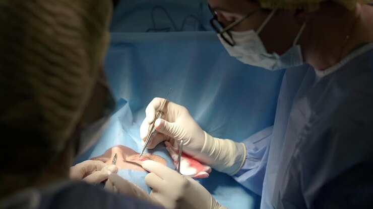 Blepharoplasty plastic surgery operation. Rejuvenation, modification the eye region