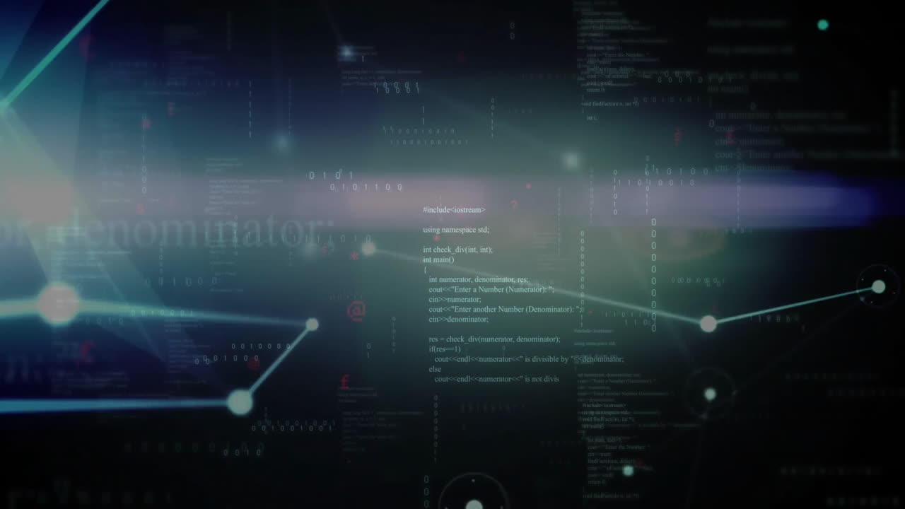 Digital data and coding lines interconnected in futuristic network animation