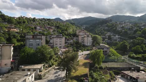 drone-shot-of-a-street-in-Gjirokastra-in-Albania