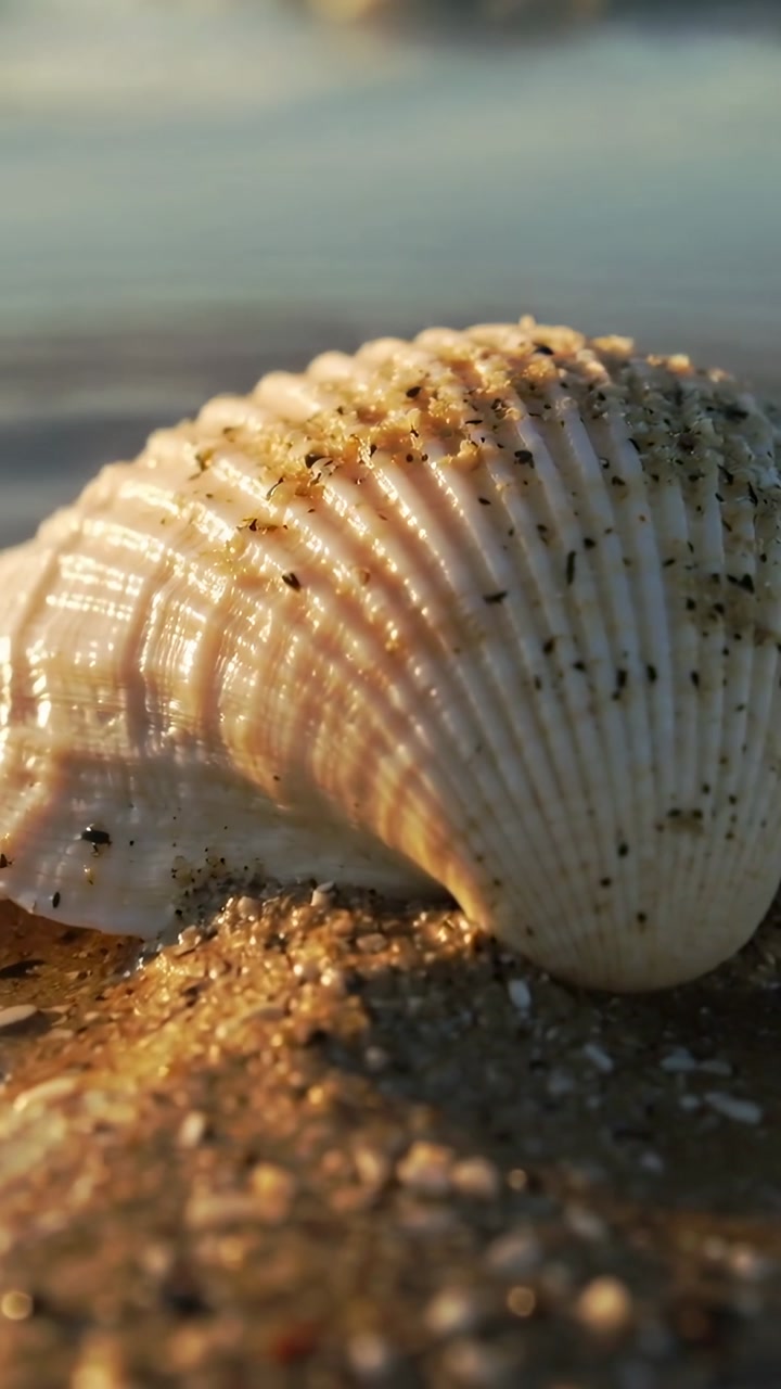 Detailed Close-up of a Seashell on the Sand by the Ocean