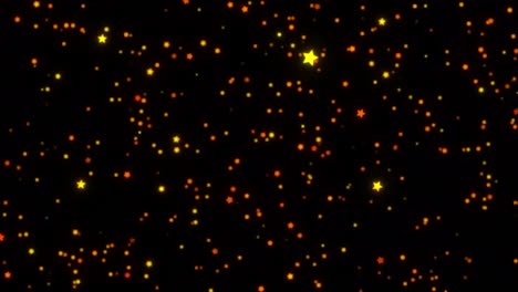 hermoso círculo de bucle naranja cayendo partículas de estrella de brillo en fondo negro. bucle de bucle 4k de nuevo año temático de fondo para la superposición de pantalla del proyecto