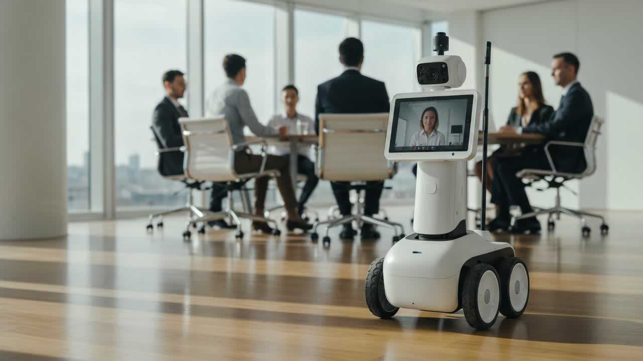 A Modern Robotic Conference Assistant Facilitating Remote Communication During a Business Meeting in a Sophisticated Office Setting