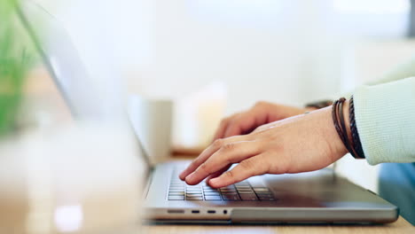 Laptop,-hands-typing-and-remote-work-on-table