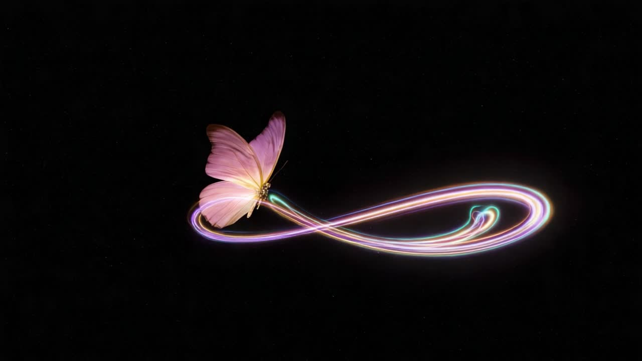 A Mystical Butterfly Dancing Through Colorful Light Trails in a Dark Background, Symbolizing Freedom and Transformation in a Stunning Visual Display