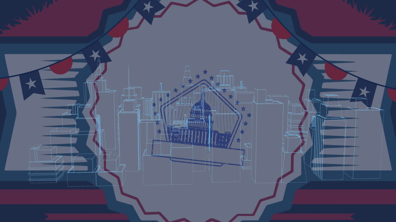 캐피톨과 메타버스 시티 위의 코티리온과 미국  ⁇ 발의 애니메이션